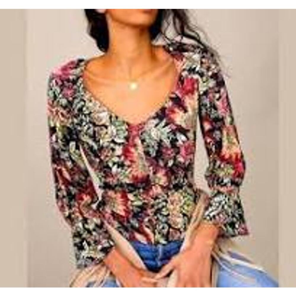 Anthropologie Maeve Percie Floral Boho Hippie Feminine Blouse Women's Size Small